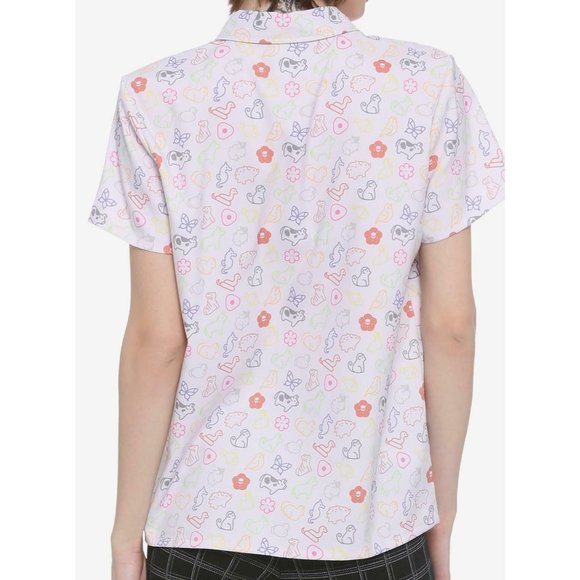 Fruits Basket Icons All Over Print Woven Top Button Up Womens Juniors Size M - Picture 2 of 12